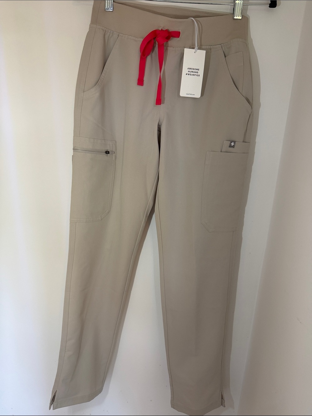Figs Women Tan Cargo Pants with Red Drawstring